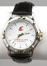 Men's or Women's watch with black leather band and buckle closure. WSU cougar head and Washington State University in crimson decorate the face.