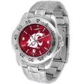 Men's or Women's stainless steel sport watch. Crimson face with white cougar head logo. Features day of month window and glow in the dark hands.